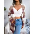 thumbnail image 5 of Women'S Striped Long Sleeve Open Front Knit Cardigan Casual Pullover Sweater Wine Red M, 5 of 8