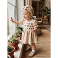 thumbnail image 4 of BemeyourBBs Boho Newborn Baby Girl Summer Clothes Baptism Dress Outfits Summer Romper Dress Crochet Granny Square Floral Embroidered Eyelet Ruffled Hem Short Sleeve Dress And Bow Headband Set, 4 of 8