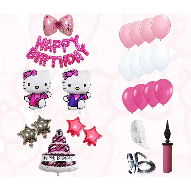 24 Pc Hello Kitty Happy Birthday Banner – Fun Set Party Supplies Decoration  – Colorful party deco for Girls and Toddlers