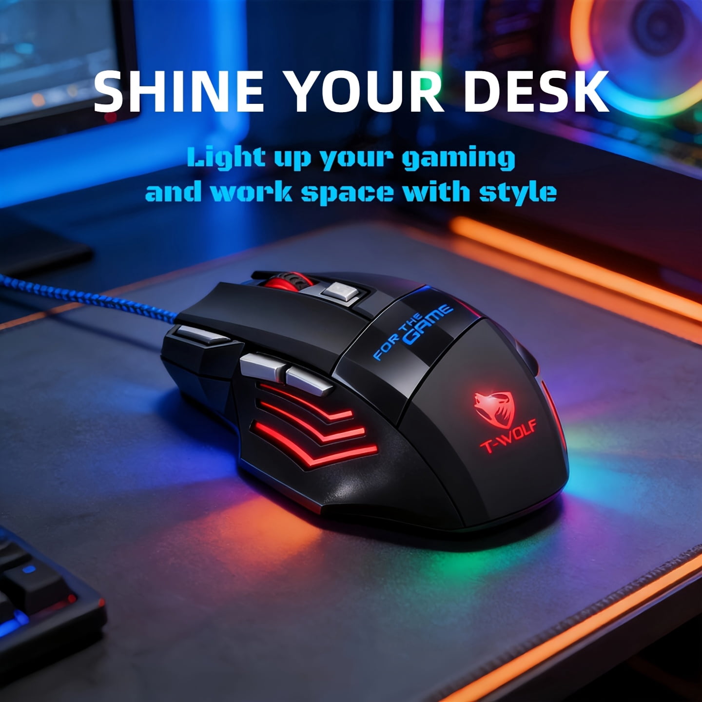 High-Performance Wired Gaming Mouse for PC/Laptop - Optical Sensor, Adjustable DPI, RGB Lighting, Metal Base, 6 Buttons, Ambidextrous Design, Driver Support for Esports & Office