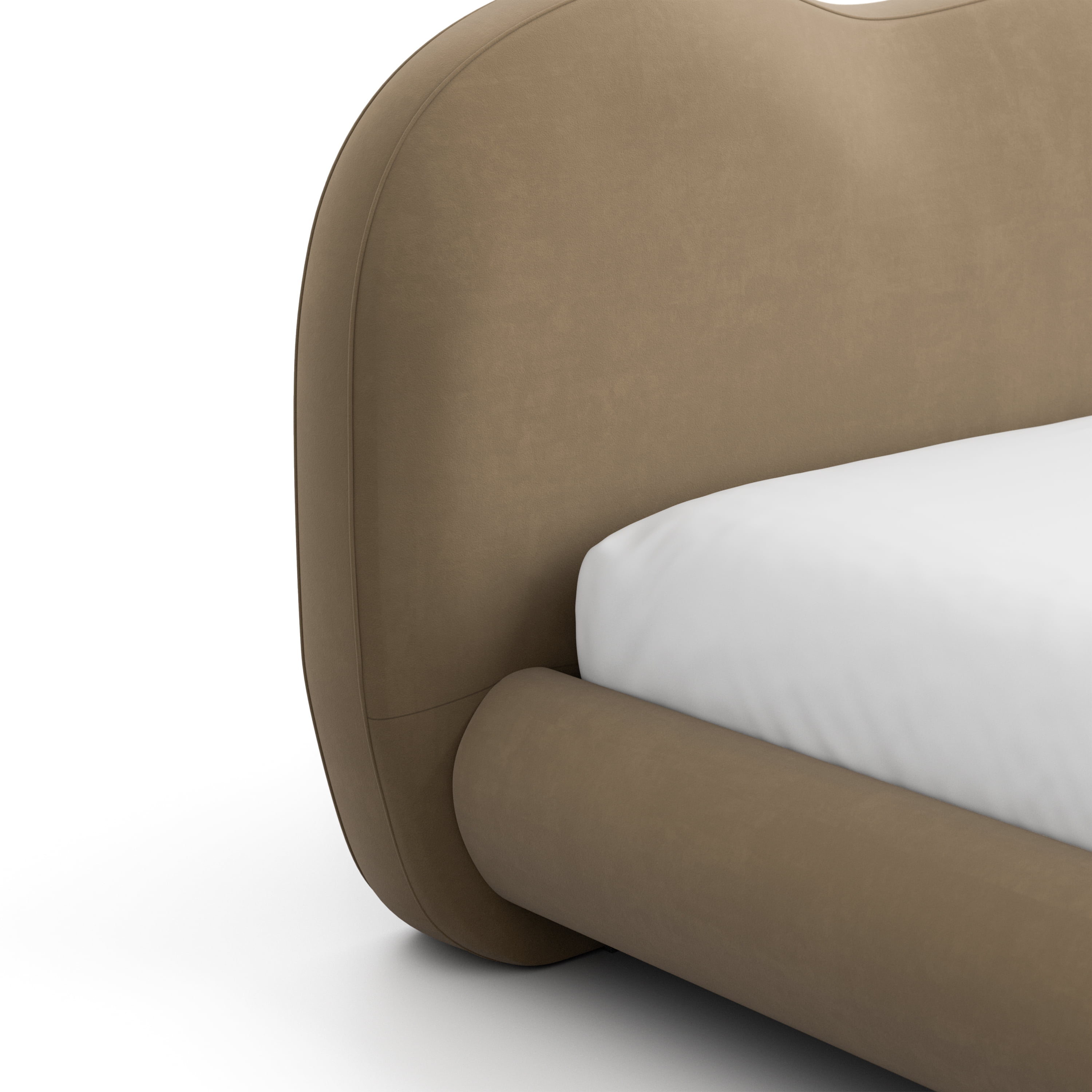 Furniture of America Morano Modern Velvet Queen Camel Headboard Platform Bed, Brown