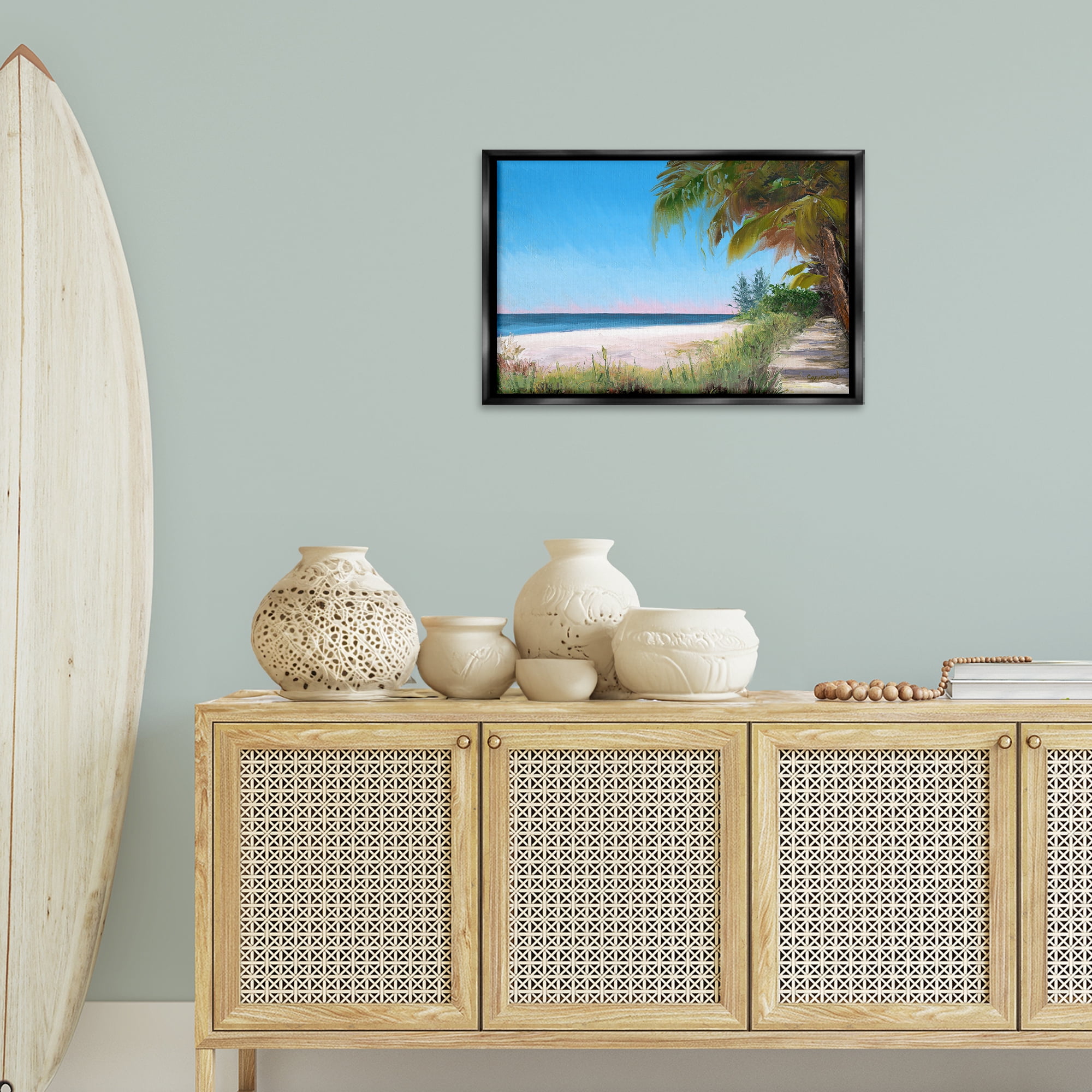 Stupell Industries Tropical Shady Path Landscape & Nature Painting Black Floater Framed Canvas Art Print Wall Art, 25 x 17