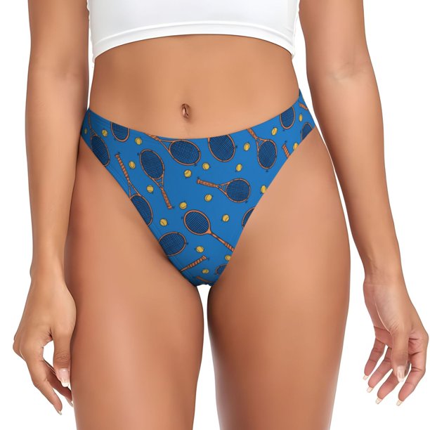 Balery Tennis Rackets 1 Tangas de Algodón para Mujer con Estampado – Ropa Interior Sexy, Transpirable, G-string-3X-Large