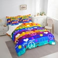 thumbnail image 3 of Manfei Peace and Love Bedding Comforter Set 7-Piece for Kids, Cartoon Groovy Floral King Bedding Sets, Love Heart Reversible Bed Sheets, Luxury Bedroom Decor, 3 of 7