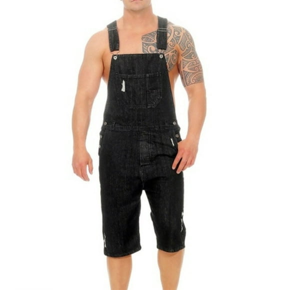 Nuoqisi Mens Denim Shorts Bib Overall Jean Romper Casual Loose Fit Walkshort Button Pockets Summer Jumpersuit