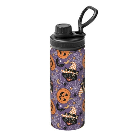 

Uemuo Vintage Halloween Black Cat 18OZ Insulated Kettle Sports Water Bottle Stainless Steel Kettle Vacuum Insulated Flask Flip Lid Travel Mug