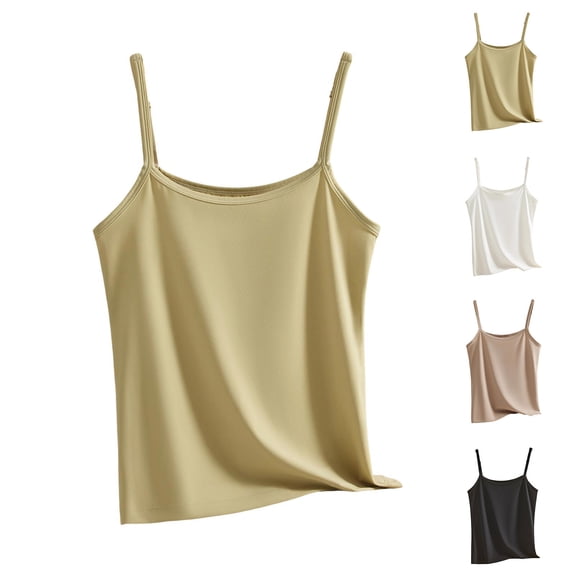 Women's Plus Slim Fit Scoop Neck Camisole Tank Tops Adjustable Spaghetti Strap Solid Sleeveless Shirts, Basic Casual Summer Everyday Wear Layering Undershirt 2026