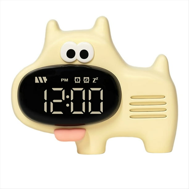 Reloj con Forma de Perro de Nariz Grande, con Función de Hora, Cinco Alarmas, Carga USB, Función de Repetición (Amarillo)