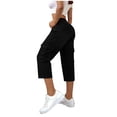 thumbnail image 4 of Straight Leg Jeans for Women Cargo Pants for Women Spring Summer Casual Loose Straight Leg Cropped Capri Jeans 6 Pockets High Waisted Stretchy Denim Pants, 4 of 5