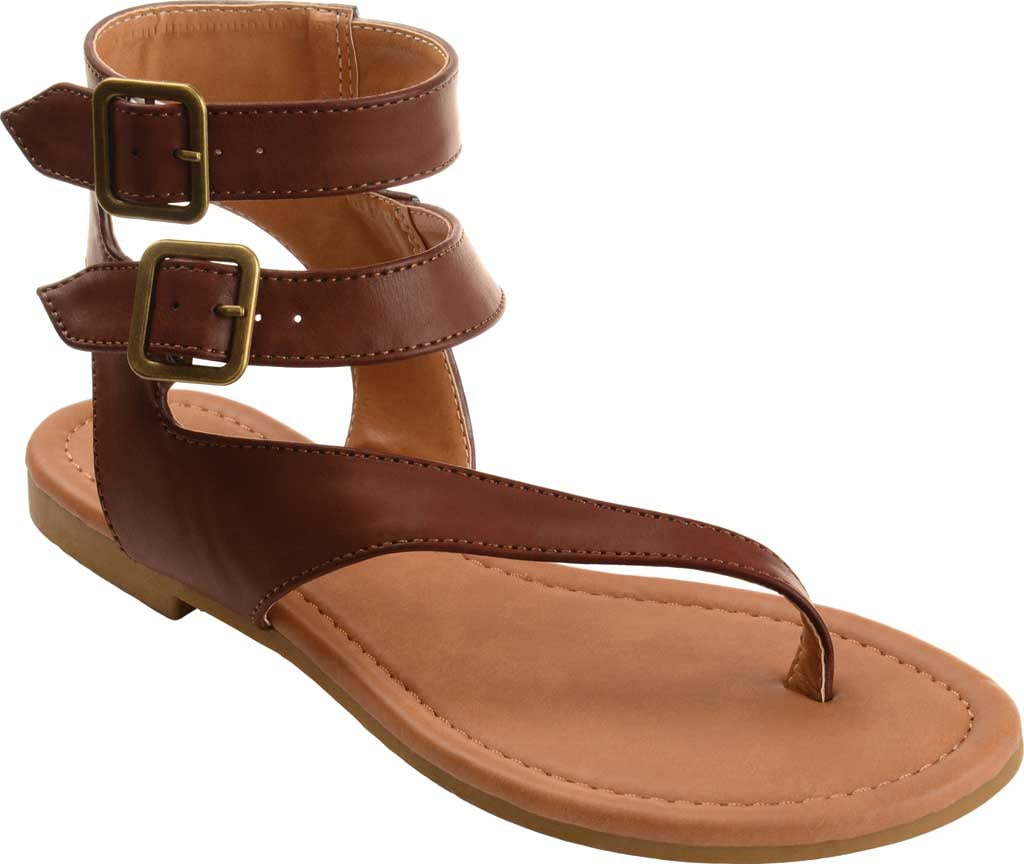 Journee Collection Womens Kyle Faux Leather Ankle Straps Flat Sandals