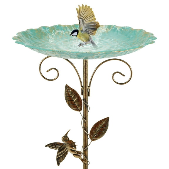 Metal Bird Bath for Outside Vintage Birdbath with 5 Prongs Base Stake Versatile Outdoor Bird Bath for Garden Patio Yard Lawn Decor