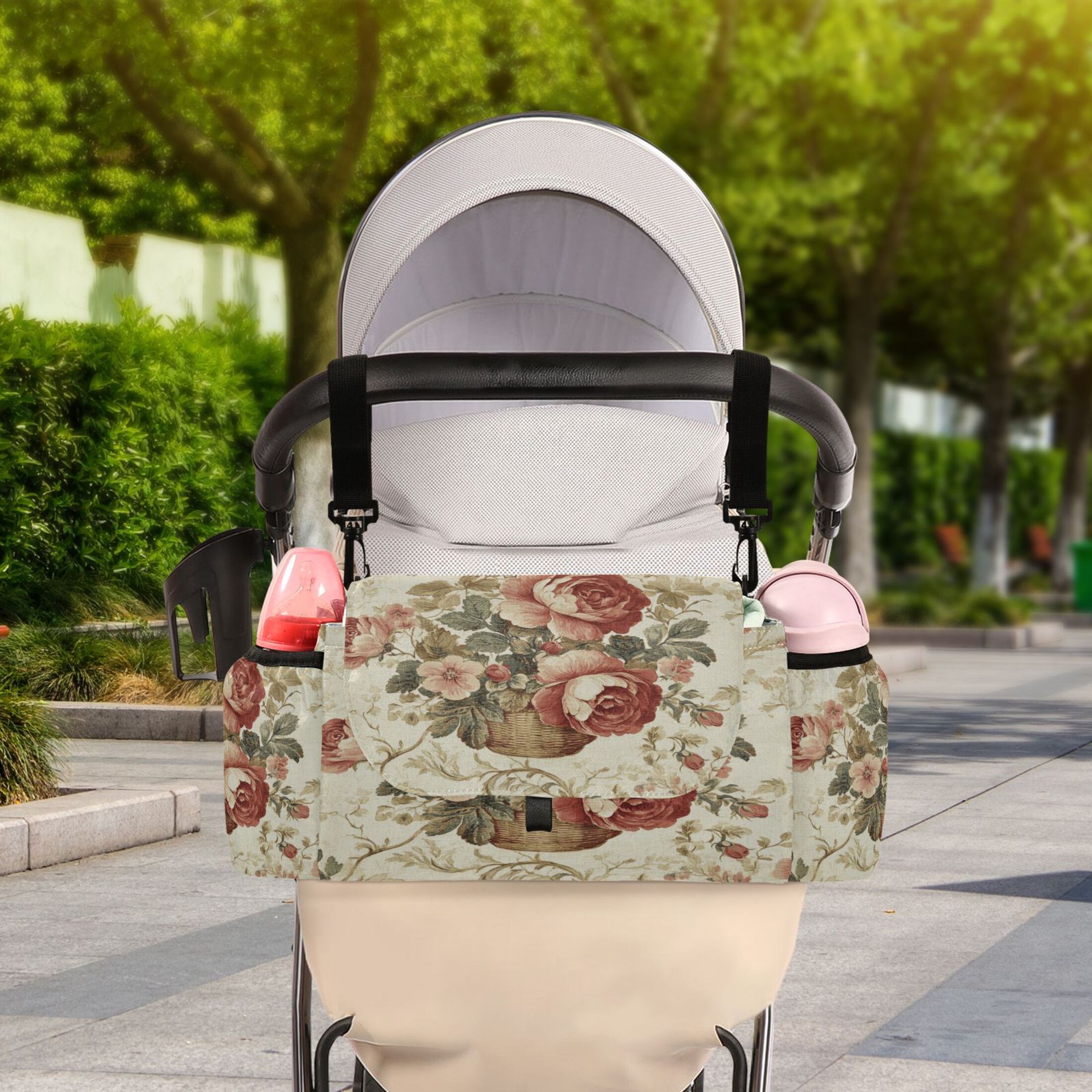 DIXRUYEE Stroller Organizer Vintage Rose Bouquet Printed