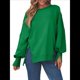 thumbnail image 2 of Sudaderas de Gran Tamaño para Mujer, Cuello Redondo, Larga, Informales, Holgadas, con Abertura, Otoño 2025 Verde M, 2 of 8