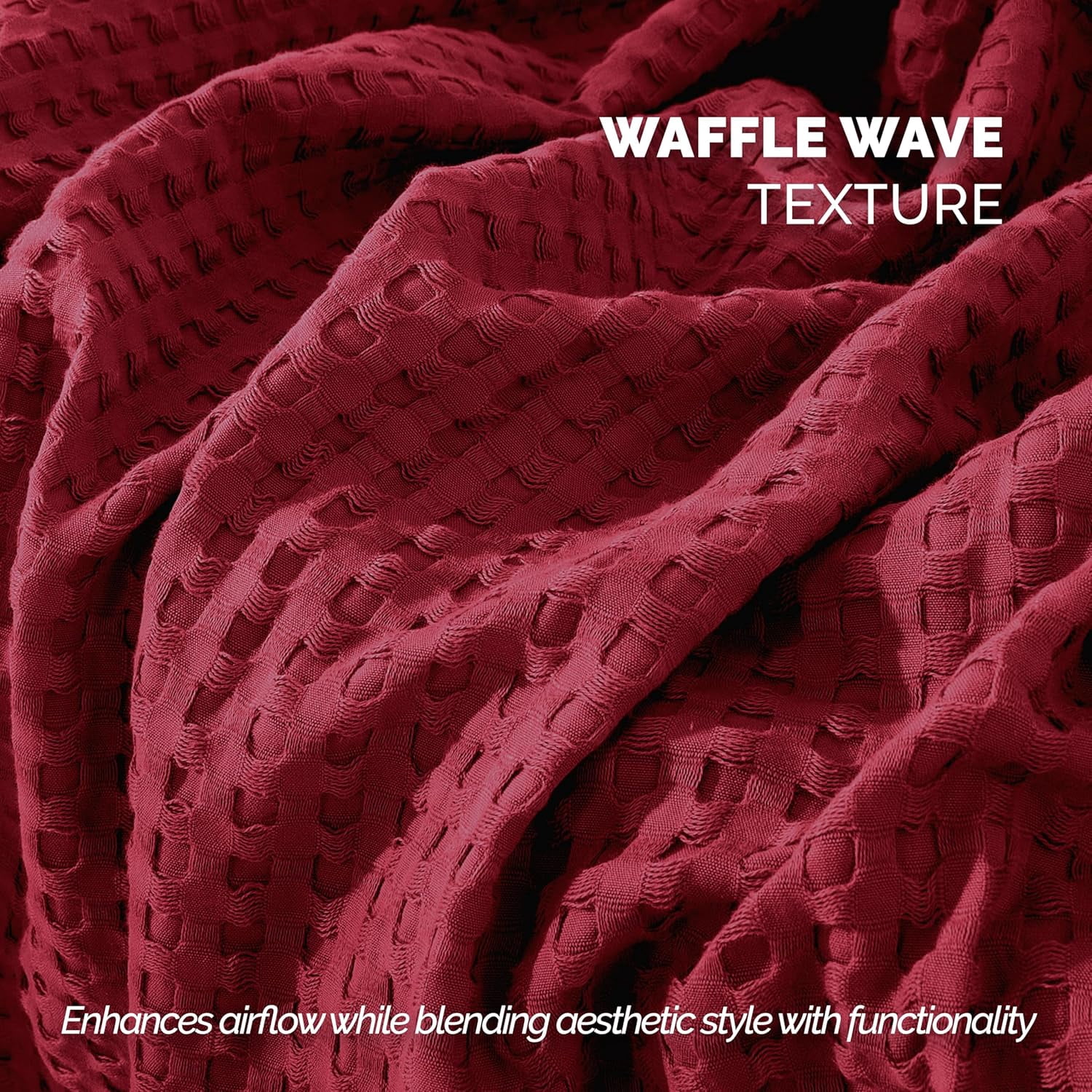 Elegant Comfort Cotton Waffle Blanket, Lightweight All-Season Bed Blanket,King Size 90x108 Inches, Burgundy