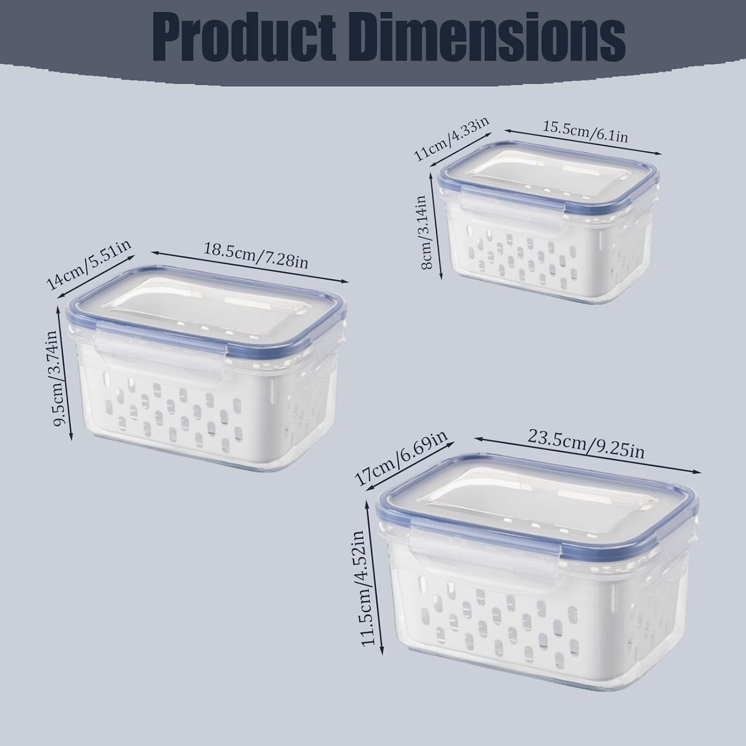 4 in 1 Food Storage Container,Produce Keeper Containers for Fridge-Including Drain Basket,Multifunctional Airtight Container