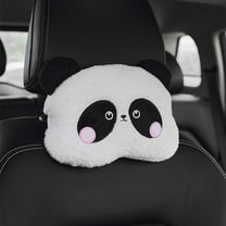 CheAAlet Comfortable Car Headrest Pillow with Cute Pandas Design - Ergonomic Support, Card Clip, Easy install, Black, Cotton Fabric Black