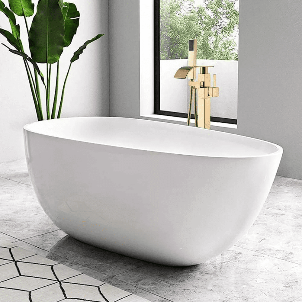 Gold Freestanding Bathtub Faucet Tub Filler Floor Mounted Hand Shower Mixer