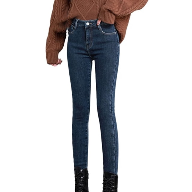 Vaqueros Prolriy con forro polar para mujer, jeggings térmicos de forro polar, leggings elásticos de cintura alta, leggings ajustados y cálidos, pantalones vaqueros de pierna recta para mujer,
