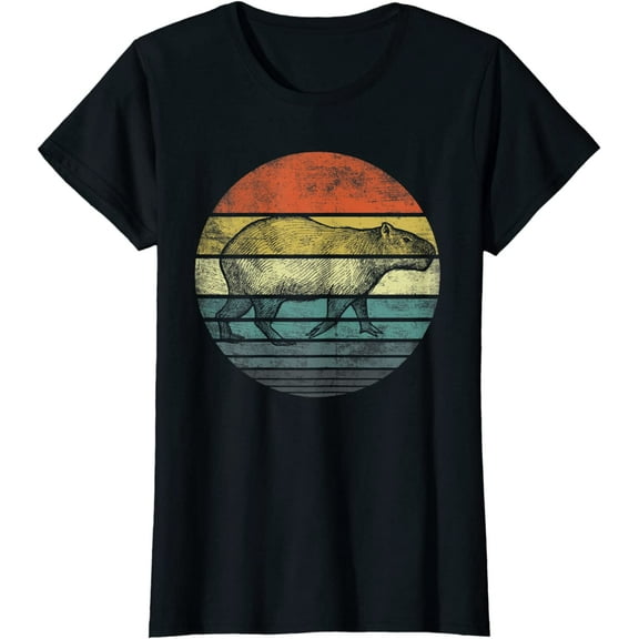 Capybara Gifts Retro Sunset Animal Lover Capybara Silhouette T-Shirt