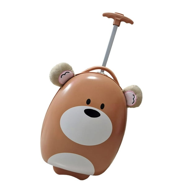 Maleta de equipaje de mano para niños con ruedas, Maleta rígida con dibujos animados, bonita y ligera, estuche rígido para viajes para niños y niñas Oso café
