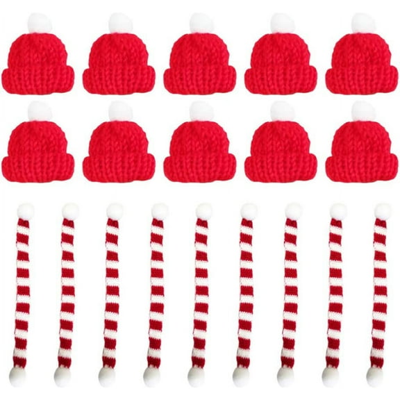20pcs Christmas Mini Knit Hat and Mini Scarf Christmas Tree Ornaments Cute Doll Clothes Accessory Jewelry Making DIY Craft Art (Red)