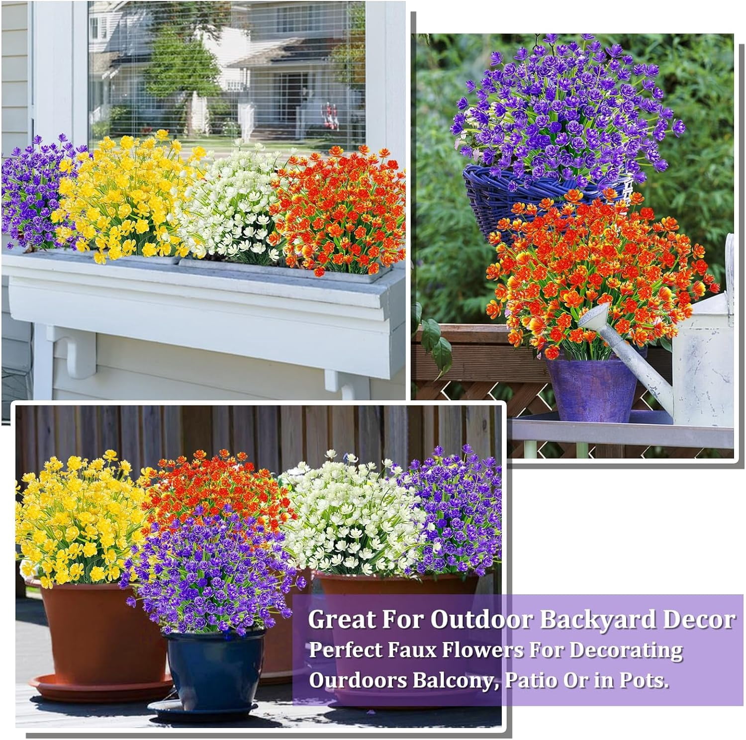 Corn Flower Artificial Flowers for Outdoor UV Resistant Fake Plants, Faux Plastic Flower Artificial Plants for Home Window Box Porch Indoor Cemetery Spring Summer Decor(White)