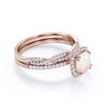 thumbnail image 3 of JeenMata Halo Prong Set - 1.5 Carat Cushion Cut Rainbow Opal and Moissanite - Pave Twisted Infinity Wedding Ring Set - 18K Rose Gold Plating over Silver, 3 of 7