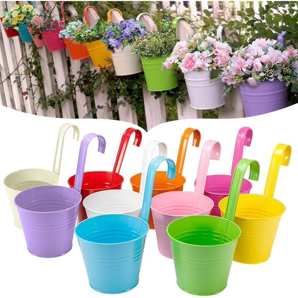 Macetas colgantes de hierro y Metal, 10 Uds., maceteros para balcón, estantes de flores de Metal, gancho desmontable (multicolor (3,9') Rojo Verde Cocina, Decoración y Otros