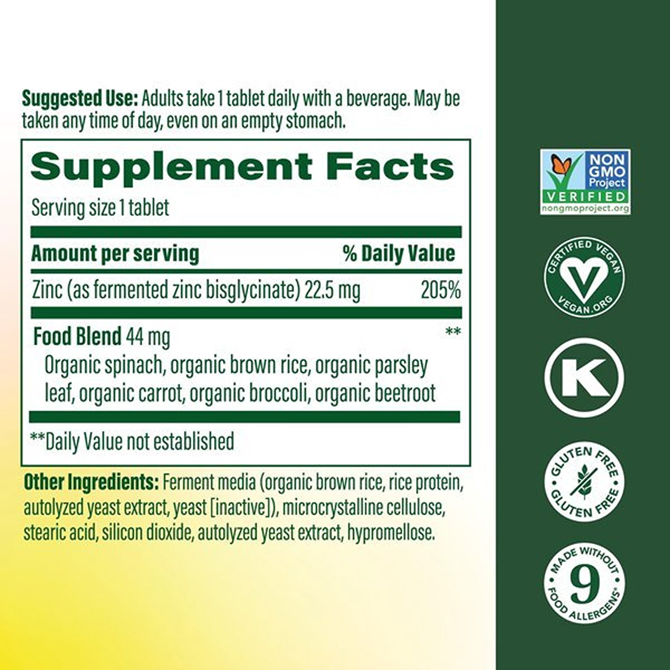 MegaFood Zinc Supplements - Vegan Immune Support Supplement with 22.5 mg High Potency Fermented Zinc - Made with Real Food - Gluten-Free, Kosher - 120 Tablets, 120 Servings