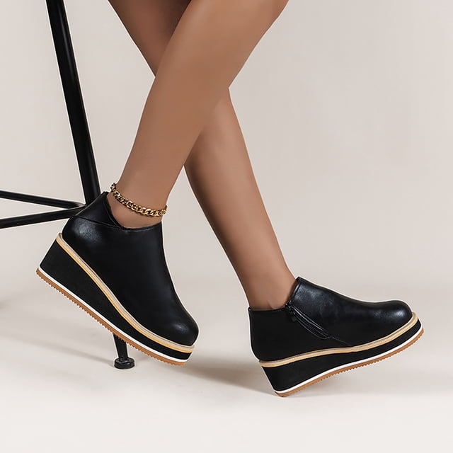 EGNMCR Bottines pour Femmes Femmes Chaussures Rétro à Semelle Plate Décontractées Grande Taille à Enfiler Chaussures à Double Fermeture Éclair
