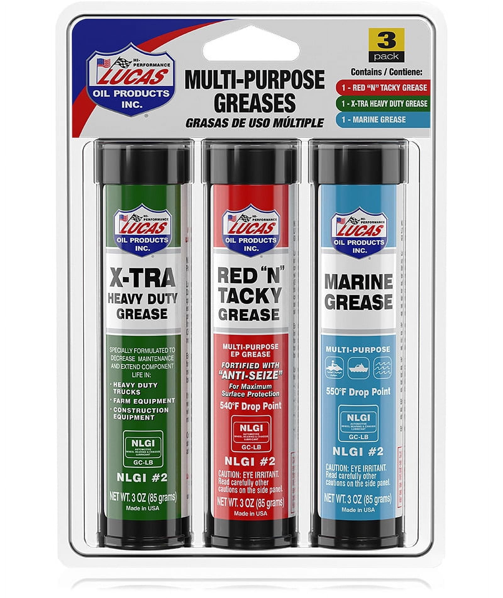 (4 pack) Lucas Oil Multi-Purpose Assorted Grease 3 packs of 3 Ounce Weight 0.19 Pound Length 5.25" Width 1.50" Height 8.75"