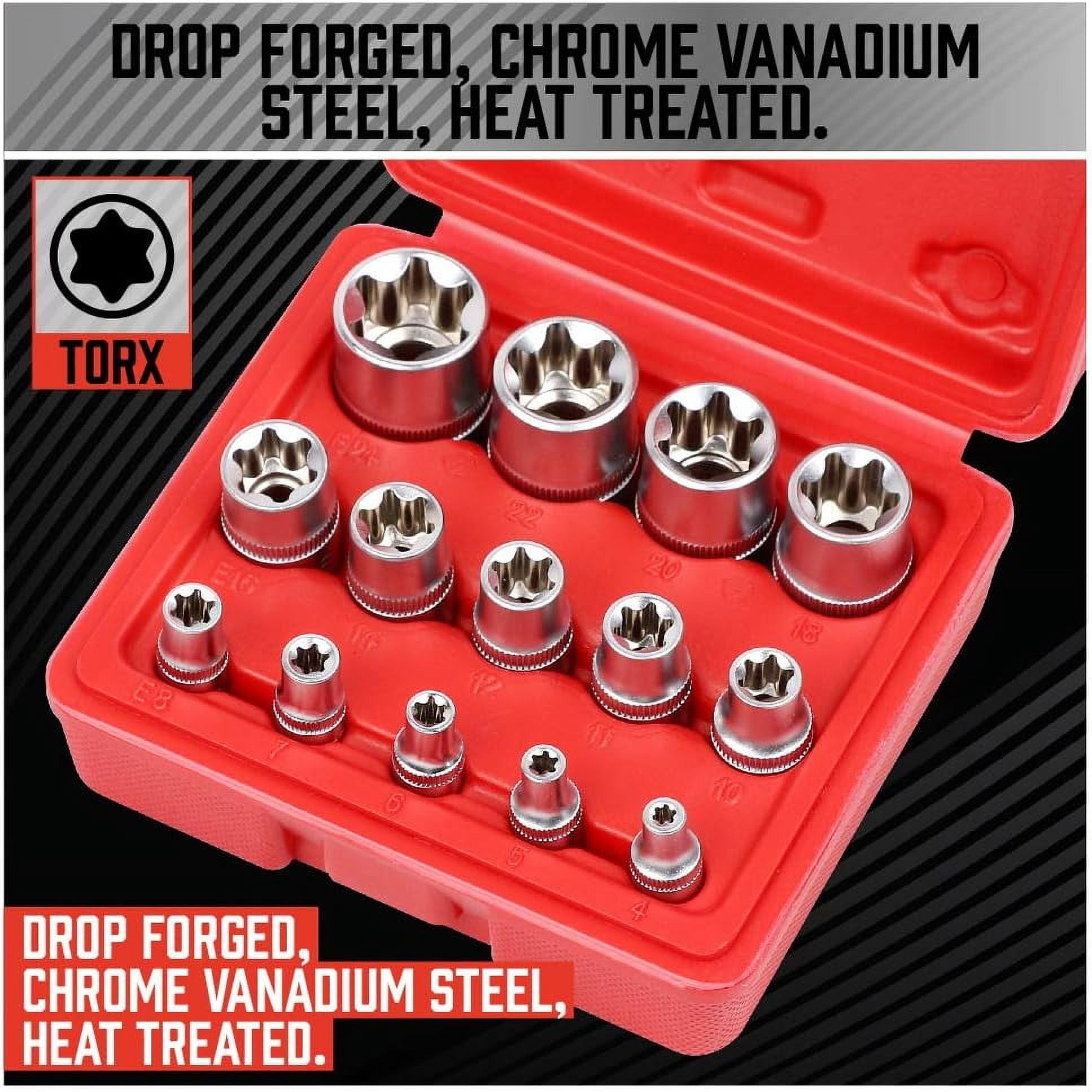 Ariseltys 14-Piece E-TORX Socket Set - Premium Female Torx Socket Set, Ultimate Star Socket Set, Torque Socket Set, External Torx Socket Set, E4 E5 E6 E7 E8 E10 E11 E12 E14 E16 E18 E20 E22 E24