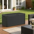 thumbnail image 7 of PATIOEASY 100 Gallon Lockable Resin Deck Box, Waterproof&Outdoor Toys Storage Box for Outdoor Cushion Storage and Outdoor Delivery Storage, Stylish Outdoor Bench-Black, 7 of 7
