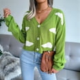 thumbnail image 3 of Women'S Casual Elegant Cloud Print Cropped Button Front Long Sleeve V Neck Knit Cardigan Green L, 3 of 8