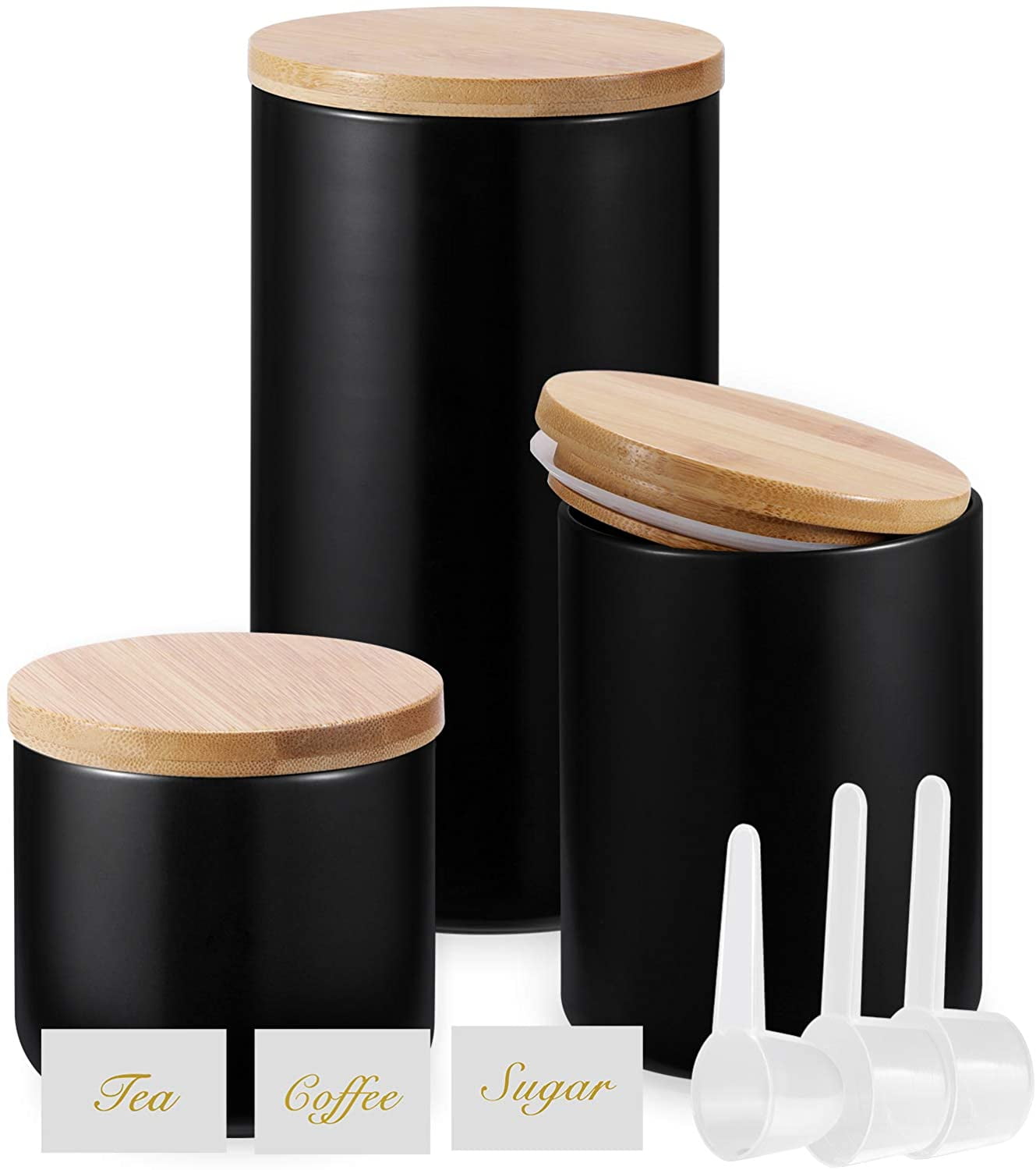 Black Ceramic Storage Jars with Airtight Lids Ceramic Kitchen Canisters 