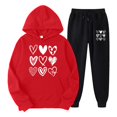 thumbnail image 1 of Gibobby Conjunto de sudadera informal para mujer Traje de pantalones con capucha y cuello redondo de manga larga con estampado J informal para mujer otoño e i(Azul oscuro,G), 1 of 2