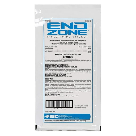 Endzone Insecticide Stickers - House & Filth Fly Control - 1 Packet (20 Stickers) by FMC