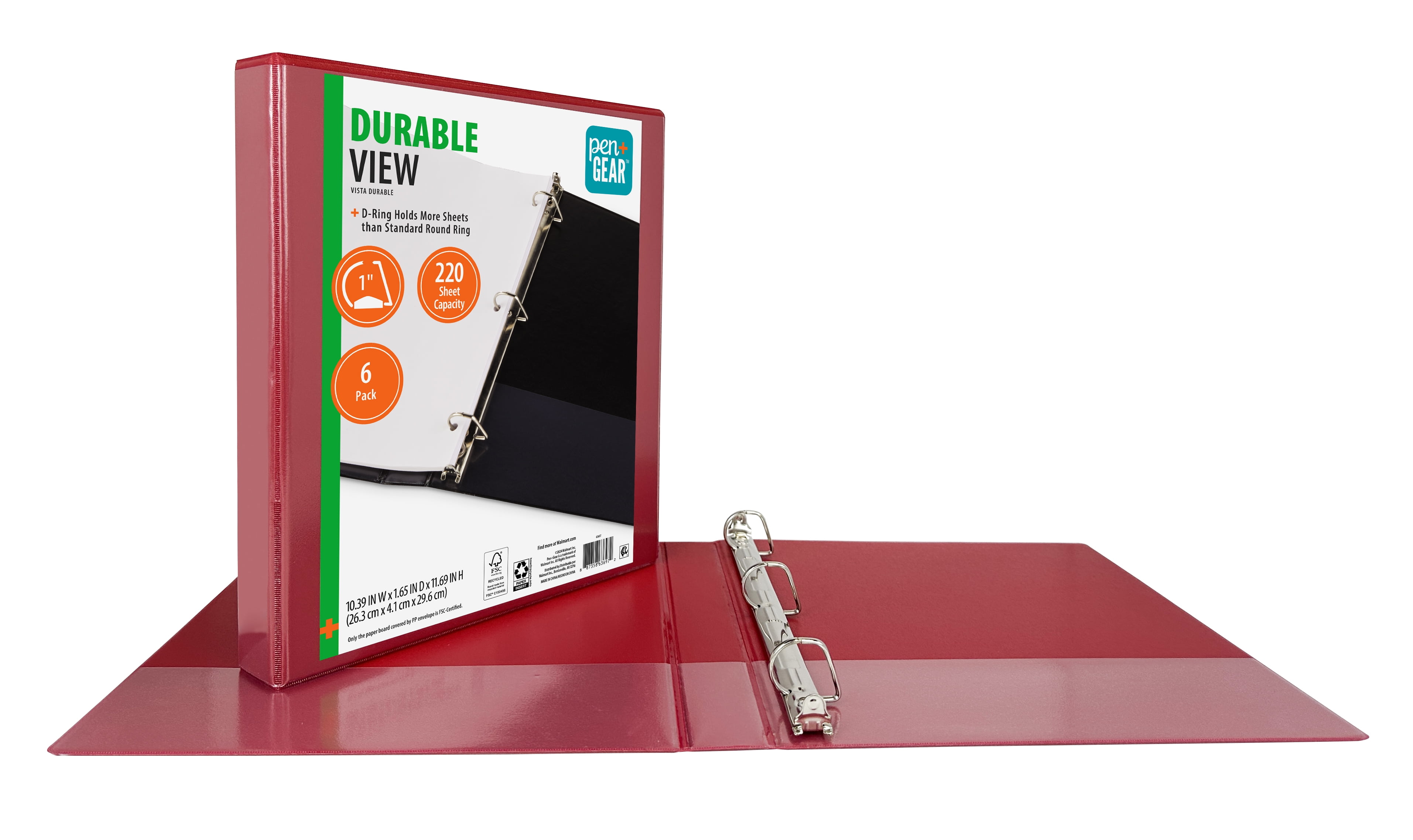 Pen + Gear Durable 1-Inch Slanted D-Ring Binder, Red, 6 Pack