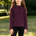 thumbnail image 6 of Girls Ruffle Mock Neck Long Sleeve Top, Solid Color Pullover Shirt with Ruffle Cuffs, Casual Fall Winter Kids Clothing | Akmoler,Purple 7--8 Years, 6 of 9