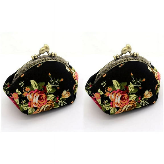 2X Wallet,Lady Vintage Flower Mini Coin Purse Wallet Clutch Bag (Black)