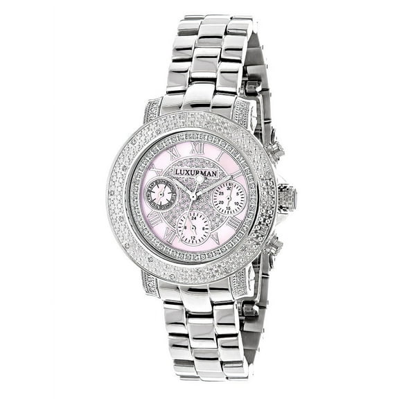 Oversized Womens Diamond Watch 0.3ct Pink MOP
