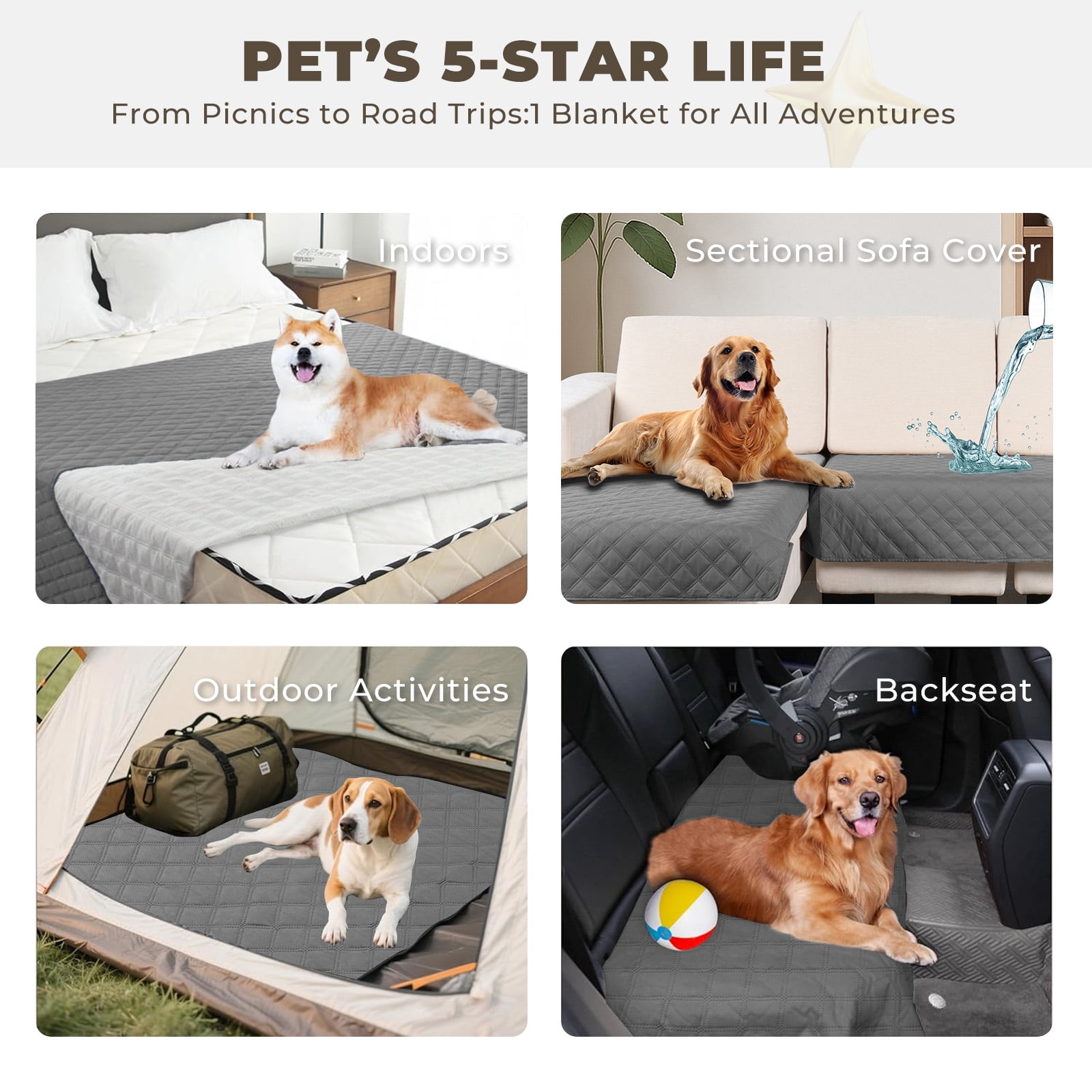 Sanmadrola Sofa Cover Slipcover 100% Double-Sided Waterproof Dog Bed Couch Cover Pet Blanket Sofa Couch Furniture Protector for Kids Children Dog Cat, 52''x82'' Gray