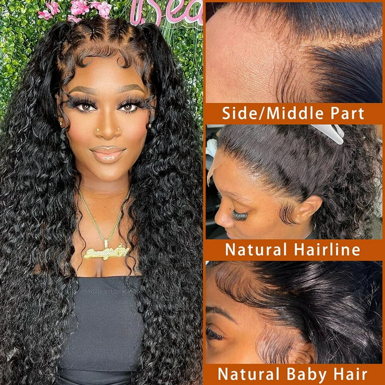 18 Inch Deep Wave Lace Front Wigs Human Hair 13x4 HD Lace Frontal Wigs 180%  Density Glueless Pre Plucked with Baby Hair Deep Wave Wig for Women  Brazilian Human Hair Natural Color 