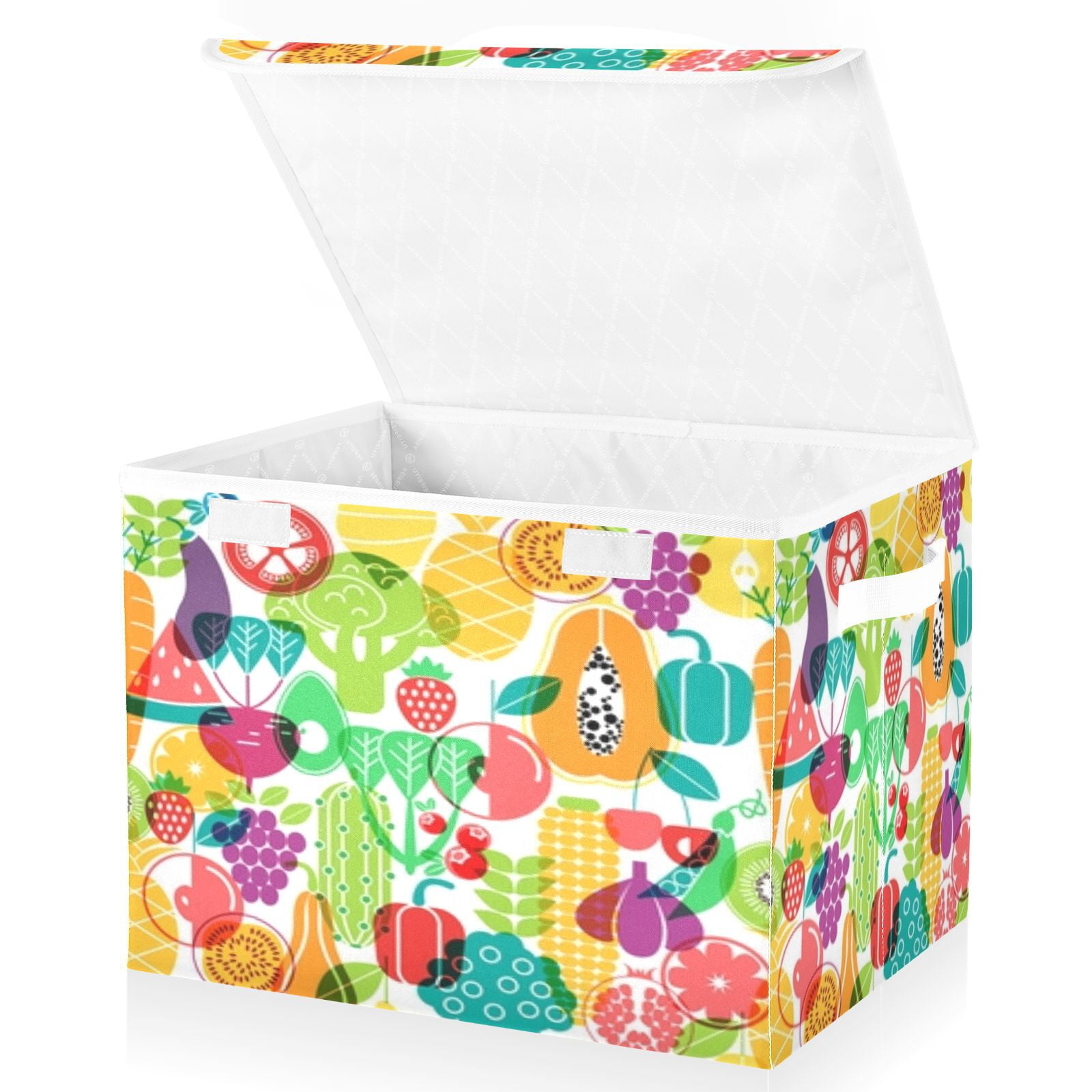 Colorful vibrant fruit vegetable pattern Large Toy Box Chest Storage with Flip-Top Lid, Collapsible Storage Boxes Container Bins for Toys, Playroom Organizers