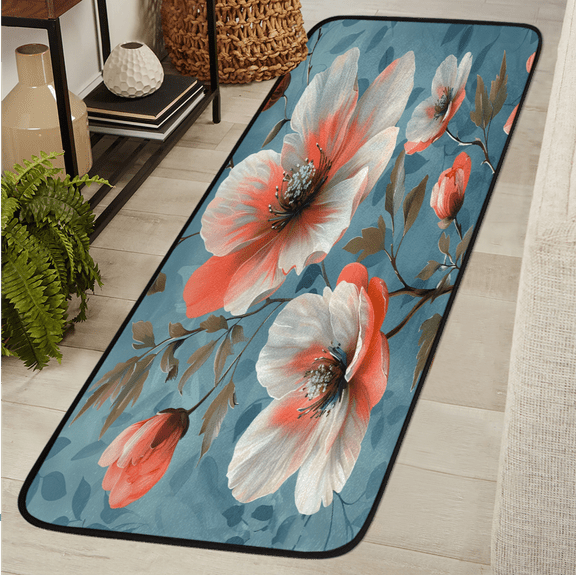 CURLYOOT Floral Plant Watercolor Runner Rug 2'x6' Washable Kitchen Runner Rug Indoor Non Slip Laundry Rugs Floor Carpet for Hallway Kitchen Entryway Bedroom Living Room
