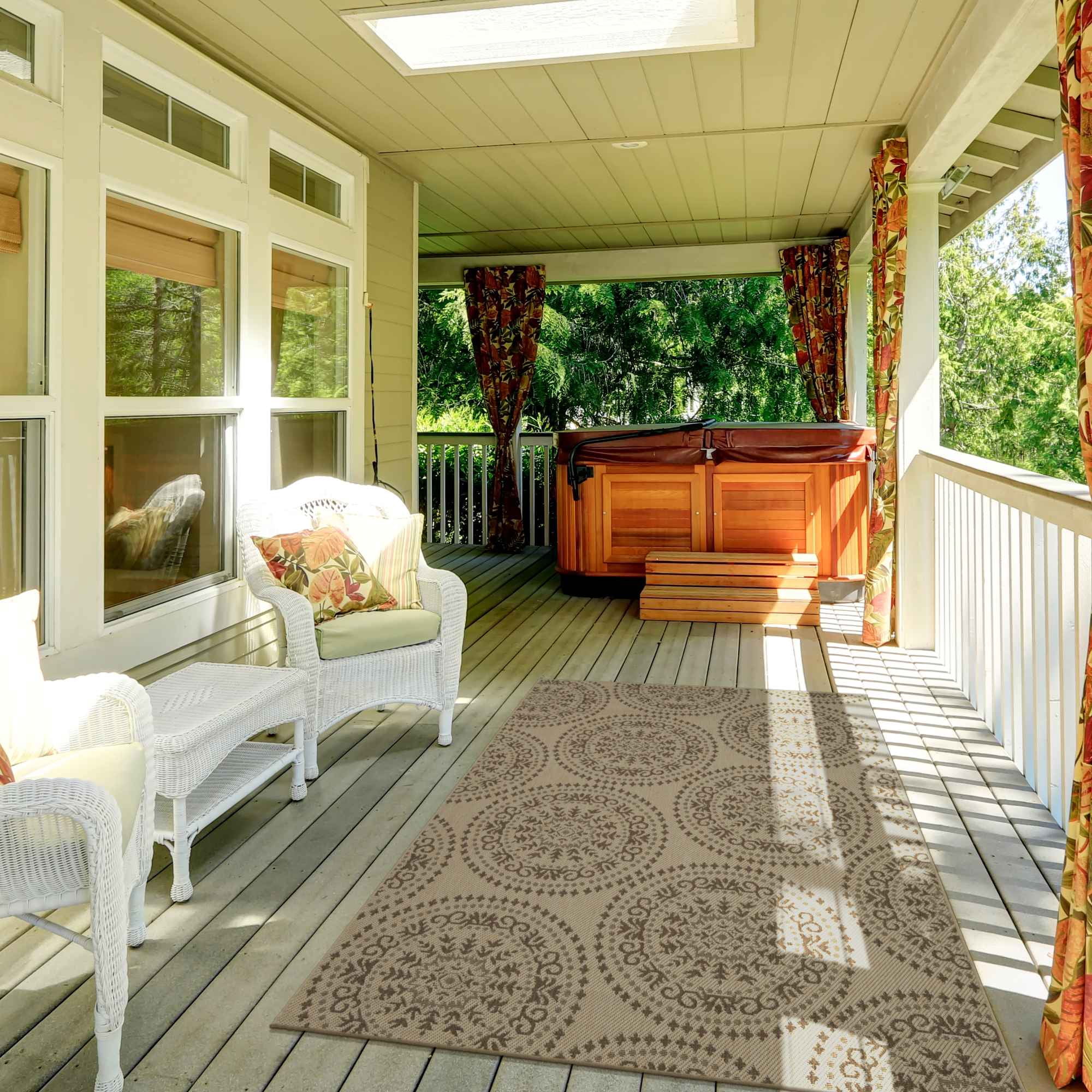 Ottomanson Landscape Medallion Design 5x7 Non Shedding Indoor/Outdoor Area Rug, 5'3" x 6'11", Beige