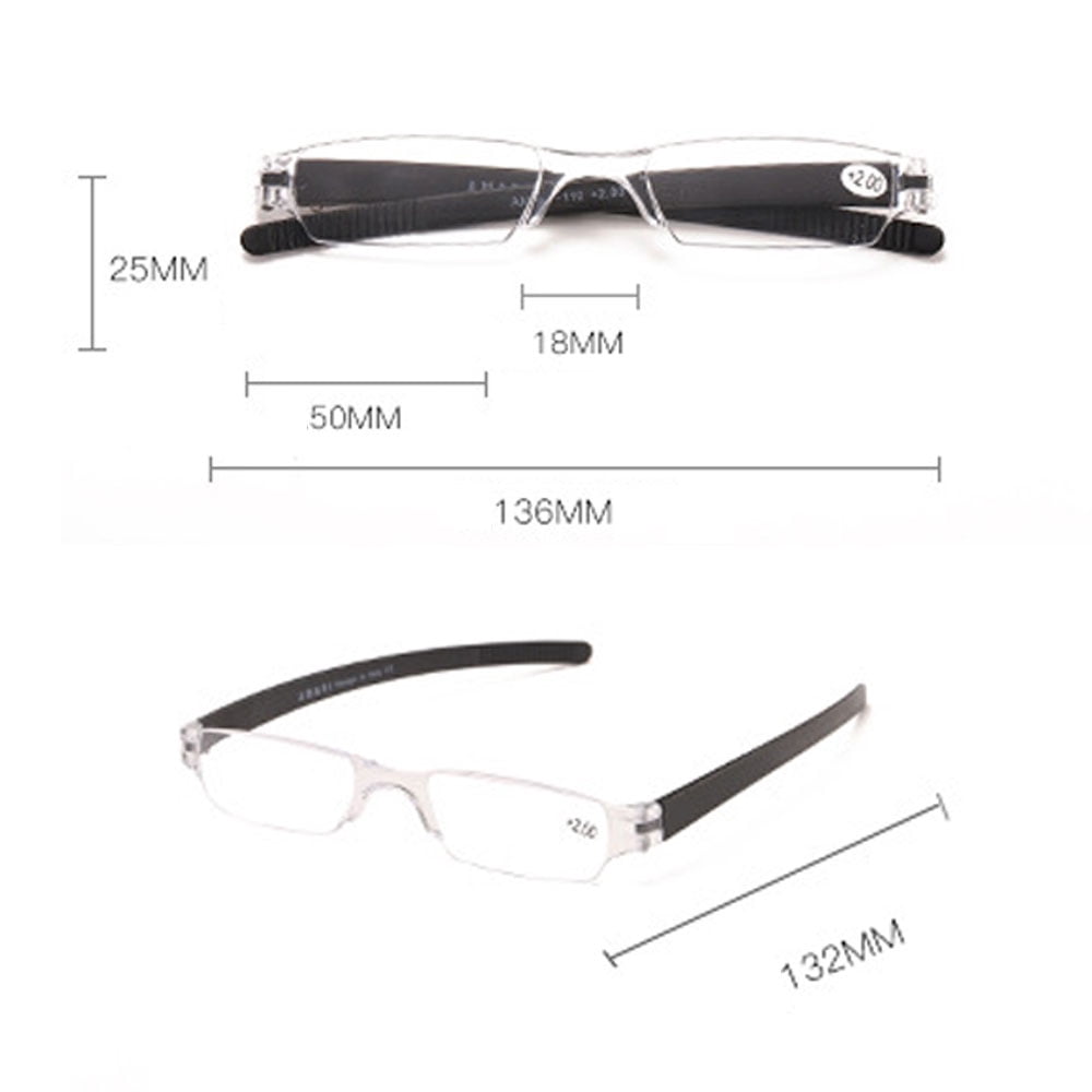 3 Pairs of Portable Small Rectangle Gray Clear Reading Glasses 3.00 With Pen Holder for Women and Men, Plastic Light Weight Readers +3.00