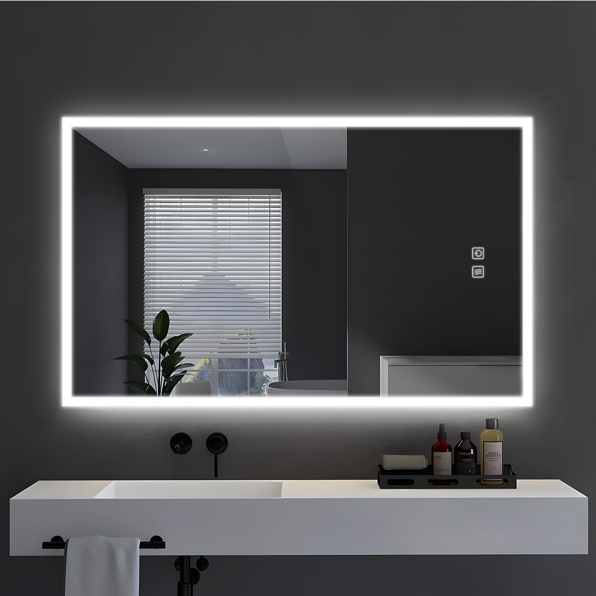 51"x31" Edge LED Lighted Wall Mounted Bathroom Mirror Modern Rectrangle Vanity Mirror with Anti-Fog,Silver