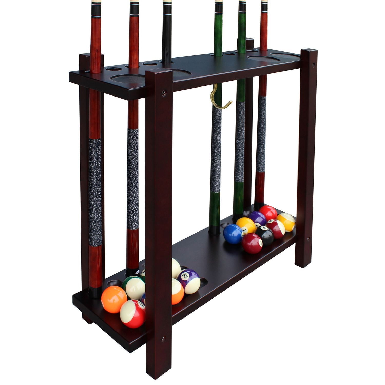 Classic Floor Billiard Pool Cue Rack - Antique Walnut Finish