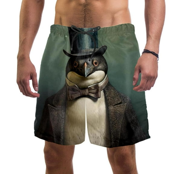 luoweisi Men's Beach Shorts Quick Dry Swim Trunks with Mesh Lining Penguin L